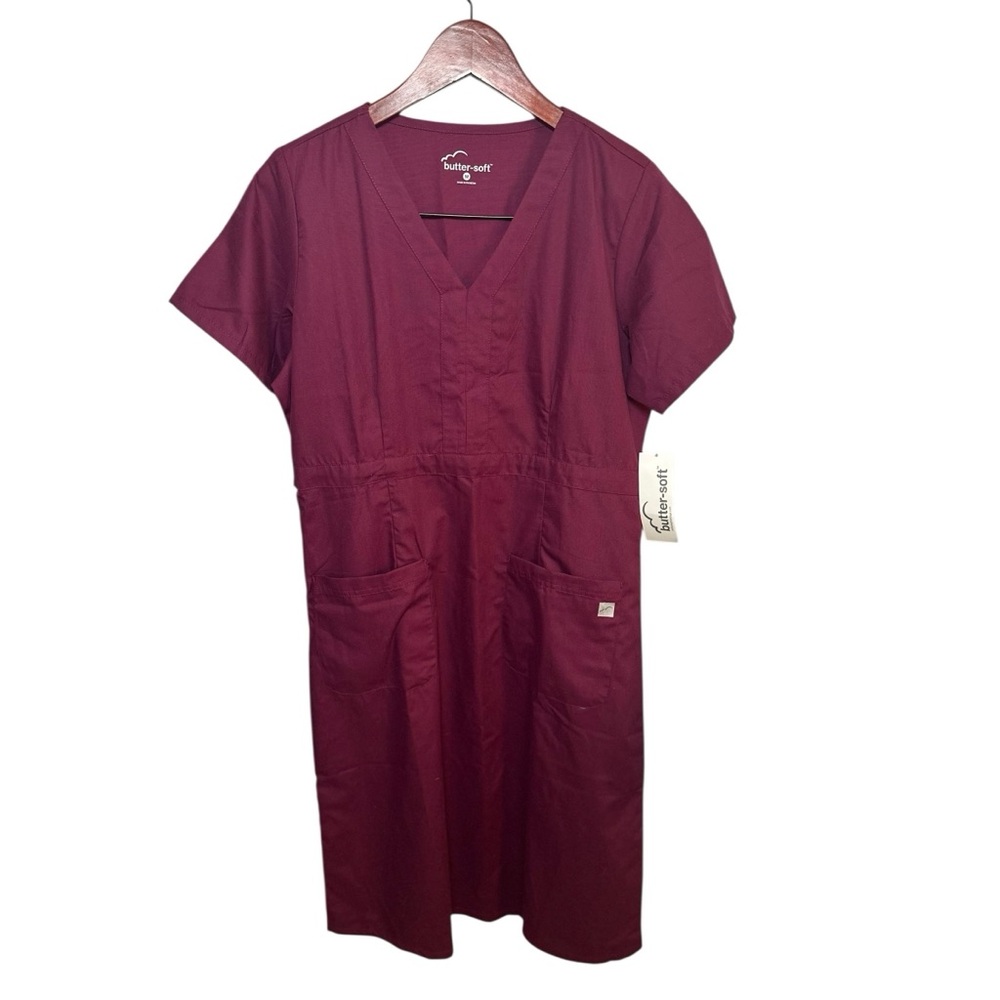 Butter-Soft Rich Burgundy Scrub Uniform Dress M NEW